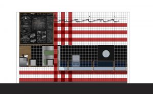 Ristorante Fetucini, Un fast food trasformato in un vero ristorante con posti a sedere e coffee corner Filosofia Spaghetti, segno di italianità: per superare il luogo comune si può esagerare, in modo quasi-pop. Soluzioni Spaghetti ovunque. Lampade: grandi trafilature al bronzo; divisori di assicelle di legno che sembrano fettuccine, pasta fresca esposta ad essiccare in vetrina. Piastrelle a scacchi bianchi e rossi tipo “tovaglia italiana”. Cucina a vista. Si fanno a mano la pasta e i pani per le pizze, e lo si vede in modo teatrale. Tavoli. Realizzati apposta in ferro e marmo. Maxi grafiche. Italiani famosi (Sophia Loren, Alberto Sordi…) in immagini con la pasta.