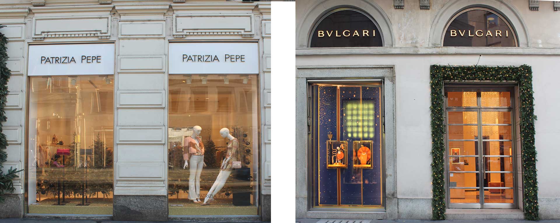 Patrizia Pepe e Bulgari a milano - allestimento delle vetrine per Natale