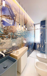 un'applicazione customizzata Blu in un bagno