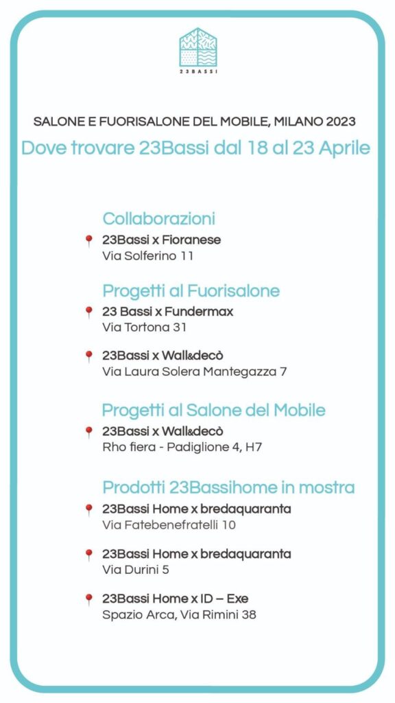 dove trovare 23bassi al fuorisalone 2023